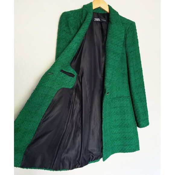 Zara Tweed Textured Long Structured Blazer in Kelly Green M Classic Preppy $149 - Picture 13 of 16
